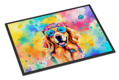 Golden Retriever Hippie Dawg Doormat Front Door Mat Indoor Outdoor Rugs for Entryway, Non Slip Washable Low Pile, 18H X 27W -G