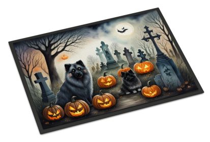 Keeshond Spooky Halloween Doormat Front Door Mat Indoor Outdoor Rugs for Entryway, Non Slip Washable Low Pile, 18H X 27W -E