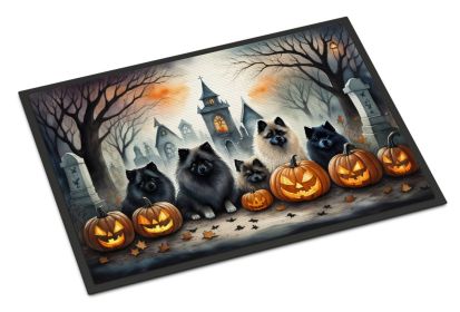 Keeshond Spooky Halloween Doormat Front Door Mat Indoor Outdoor Rugs for Entryway, Non Slip Washable Low Pile, 18H X 27W -F
