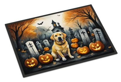Yellow Labrador Retriever Spooky Halloween Doormat Front Door Mat Indoor Outdoor Rugs for Entryway, Non Slip Washable Low Pile, 18H X 27W -I