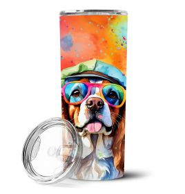 Cavalier Spaniel Hippie Dawg Stainless Steel Skinny Tumbler Vacuum Double Walled Reusable Insulated Travel Cup for Coffee with Lid, 20 oz -M