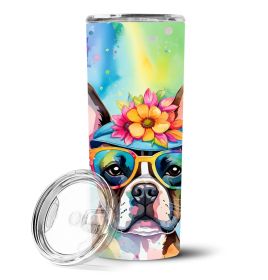 Boston Terrier Hippie Dawg Stainless Steel Skinny Tumbler Vacuum Double Walled Reusable Insulated Travel Cup for Coffee with Lid, 20 oz -F