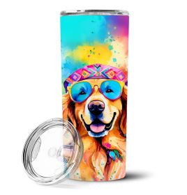 Golden Retriever Hippie Dawg Stainless Steel Skinny Tumbler Vacuum Double Walled Reusable Insulated Travel Cup for Coffee with Lid, 20 oz -K
