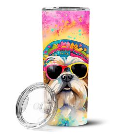 Shih Tzu Hippie Dawg Stainless Steel Skinny Tumbler Vacuum Double Walled Reusable Insulated Travel Cup for Coffee with Lid, 20 oz -I