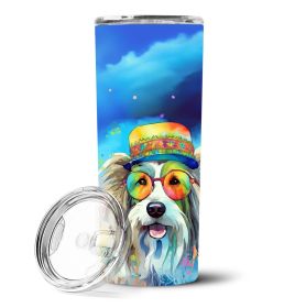 Bearded Collie Hippie Dawg Stainless Steel Skinny Tumbler Vacuum Double Walled Reusable Insulated Tumbler Travel Cup Coffee Cocktails Lid 20 oz