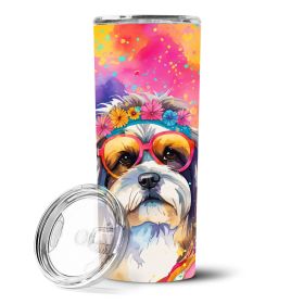Shih Tzu Hippie Dawg Stainless Steel Skinny Tumbler Vacuum Double Walled Reusable Insulated Travel Cup for Coffee with Lid, 20 oz -H