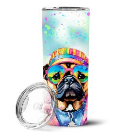 Pug Hippie Dawg Stainless Steel Skinny Tumbler Vacuum Double Walled Reusable Insulated Travel Cup for Coffee with Lid, 20 oz -J
