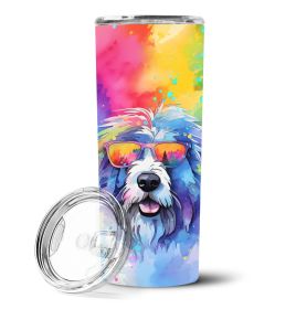 Old English Sheepdog Hippie Dawg Stainless Steel Skinny Tumbler Vacuum Double Walled Reusable Insulated Travel Cup for Coffee with Lid, 20 oz -D