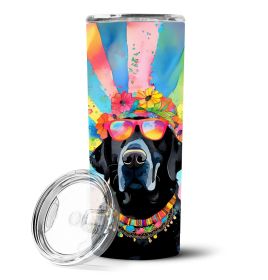 Black Labrador Hippie Dawg Stainless Steel Skinny Tumbler Vacuum Double Walled Reusable Insulated Travel Cup for Coffee with Lid, 20 oz -A