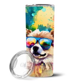 Pomeranian Hippie Dawg Stainless Steel Skinny Tumbler Vacuum Double Walled Reusable Insulated Travel Cup for Coffee with Lid, 20 oz -K