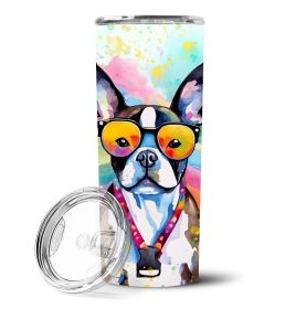 Boston Terrier Hippie Dawg Stainless Steel Skinny Tumbler Vacuum Double Walled Reusable Insulated Tumbler Travel Cup Coffee Cocktails Lid 20 oz