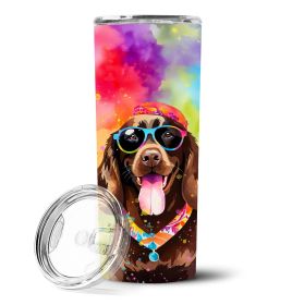 Chocolate Labrador Hippie Dawg Stainless Steel Skinny Tumbler Vacuum Double Walled Reusable Insulated Travel Cup for Coffee with Lid, 20 oz -M