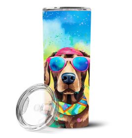Chocolate Labrador Hippie Dawg Stainless Steel Skinny Tumbler Vacuum Double Walled Reusable Insulated Travel Cup for Coffee with Lid, 20 oz -J