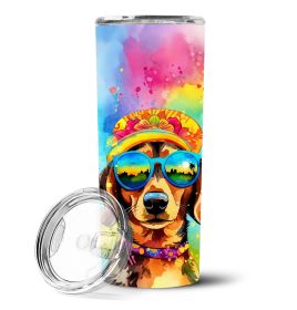 Dachshund Hippie Dawg Stainless Steel Skinny Tumbler Vacuum Double Walled Reusable Insulated Travel Cup for Coffee with Lid, 20 oz -F