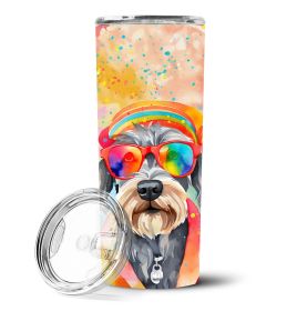 Schnauzer Hippie Dawg Stainless Steel Skinny Tumbler Vacuum Double Walled Reusable Insulated Travel Cup for Coffee with Lid, 20 oz -B