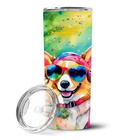 Corgi Hippie Dawg Stainless Steel Skinny Tumbler Vacuum Double Walled Reusable Insulated Tumbler Travel Cup Coffee Cocktails Lid 20 oz