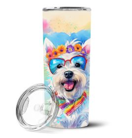 Westie Hippie Dawg Stainless Steel Skinny Tumbler Vacuum Double Walled Reusable Insulated Travel Cup for Coffee with Lid, 20 oz -C