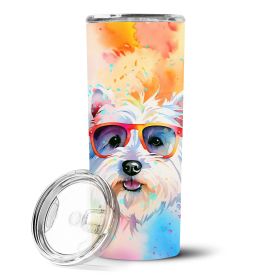 Westie Hippie Dawg Stainless Steel Skinny Tumbler Vacuum Double Walled Reusable Insulated Travel Cup for Coffee with Lid, 20 oz -B