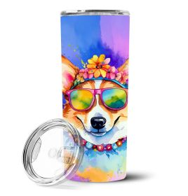 Corgi Hippie Dawg Stainless Steel Skinny Tumbler Vacuum Double Walled Reusable Insulated Travel Cup for Coffee with Lid, 20 oz -J
