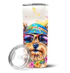 Yorkshire Terrier Hippie Dawg Stainless Steel Skinny Tumbler Vacuum Double Walled Reusable Insulated Travel Cup for Coffee with Lid, 20 oz -H