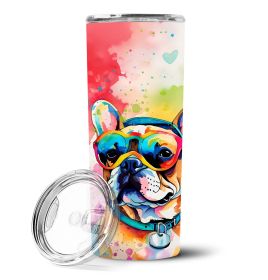 French Bulldog Hippie Dawg Stainless Steel Skinny Tumbler Vacuum Double Walled Reusable Insulated Travel Cup for Coffee with Lid, 20 oz -J