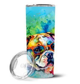 English Bulldog Hippie Dawg Stainless Steel Skinny Tumbler Vacuum Double Walled Reusable Insulated Travel Cup for Coffee with Lid, 20 oz -C
