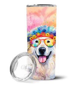 Great Pyrenees Hippie Dawg Stainless Steel Skinny Tumbler Vacuum Double Walled Reusable Insulated Travel Cup for Coffee with Lid, 20 oz -L