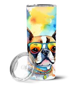 Boston Terrier Hippie Dawg Stainless Steel Skinny Tumbler Vacuum Double Walled Reusable Insulated Travel Cup for Coffee with Lid, 20 oz -G