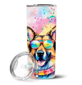 German Shepherd Hippie Dawg Stainless Steel Skinny Tumbler Vacuum Double Walled Reusable Insulated Travel Cup for Coffee with Lid, 20 oz -I