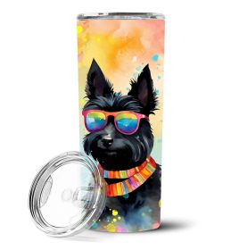 Scottish Terrier Hippie Dawg Stainless Steel Skinny Tumbler Vacuum Double Walled Reusable Insulated Travel Cup for Coffee with Lid, 20 oz -E