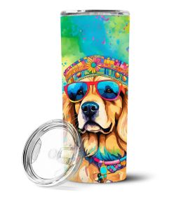 Golden Retriever Hippie Dawg Stainless Steel Skinny Tumbler Vacuum Double Walled Reusable Insulated Travel Cup for Coffee with Lid, 20 oz -L