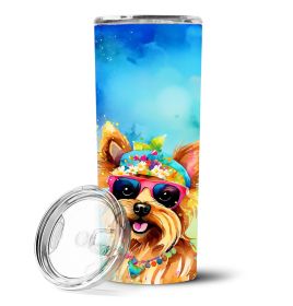 Yorkshire Terrier Hippie Dawg Stainless Steel Skinny Tumbler Vacuum Double Walled Reusable Insulated Travel Cup for Coffee with Lid, 20 oz -I