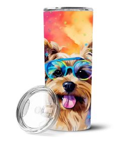 Yorkshire Terrier Hippie Dawg Stainless Steel Skinny Tumbler Vacuum Double Walled Reusable Insulated Travel Cup for Coffee with Lid, 20 oz -J