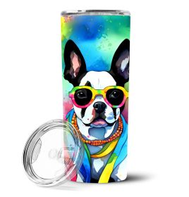 Boston Terrier Hippie Dawg Stainless Steel Skinny Tumbler Vacuum Double Walled Reusable Insulated Travel Cup for Coffee with Lid, 20 oz -H