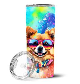 Pomeranian Hippie Dawg Stainless Steel Skinny Tumbler Vacuum Double Walled Reusable Insulated Travel Cup for Coffee with Lid, 20 oz -H