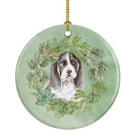 Basset Hound Puppy Tricolor Christmas Wreath Ceramic Ornament Christmas Tree Hanging Decorations for Home Christmas HolidayParty
