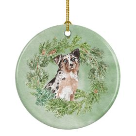 Australian Shepherd Blue Merle Shorthaired Christmas Wreath Ceramic Ornament Christmas Tree Hanging Decorations for Home Christmas HolidayParty