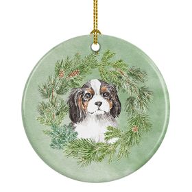 Cavalier Spaniel Puppy Tricolor Christmas Wreath Ceramic Ornament Christmas Tree Hanging Decorations for Home Christmas HolidayParty