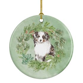 Australian Shepherd Puppy Blue Merle Christmas Wreath Ceramic Ornament Christmas Tree Hanging Decorations for Home Christmas HolidayParty