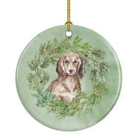 Dachshund Sable Longhaired Christmas Wreath Ceramic Ornament Christmas Tree Hanging Decorations for Home Christmas HolidayParty