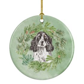 Cocker Spaniel Black & White Ticked Christmas Wreath Ceramic Ornament Christmas Tree Hanging Decorations for Home Christmas HolidayParty