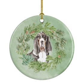 Basset Hound Black White Brown Christmas Wreath Ceramic Ornament Christmas Tree Hanging Decorations for Home Christmas HolidayParty