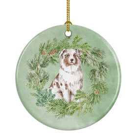 Australian Shepherd Red Merle Christmas Wreath Ceramic Ornament Christmas Tree Hanging Decorations for Home Christmas HolidayParty