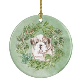 Bulldog Puppy Fawn Brindle Christmas Wreath Ceramic Ornament Christmas Tree Hanging Decorations for Home Christmas HolidayParty