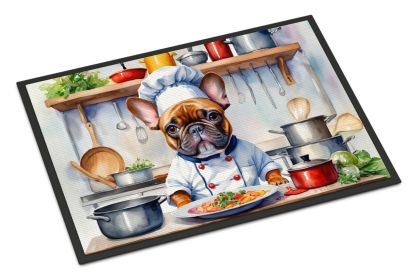 French Bulldog The Chef Doormat Front Door Mat Indoor Outdoor Rugs for Entryway, Non Slip Washable Low Pile, 18H X 27W -M
