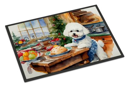 Bichon Frise Christmas Cookies Doormat Front Door Mat Indoor Outdoor Rugs for Entryway, Non Slip Washable Low Pile, 18H X 27W -A