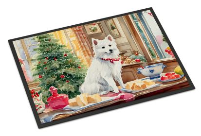 Japanese Spitz Christmas Cookies Doormat Front Door Mat Indoor Outdoor Rugs for Entryway, Non Slip Washable Low Pile, 18H X 27W -D