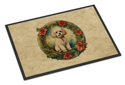 Poodle Christmas Flowers Doormat Front Door Mat Indoor Outdoor Rugs for Entryway, Non Slip Washable Low Pile, 18H X 27W -L