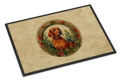 Red Redbone Coonhound Christmas Flowers Doormat Front Door Mat Indoor Outdoor Rugs for Entryway, Non Slip Washable Low Pile, 18H X 27W -C