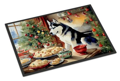 Siberian Husky Christmas Cookies Doormat Front Door Mat Indoor Outdoor Rugs for Entryway, Non Slip Washable Low Pile, 18H X 27W -H